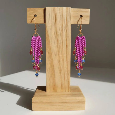Hot Pink Tassel Chain Earrings with Swarovski Crystals – Handmade Jewelry | Made in USA Alexa Martha Designs  Earrings