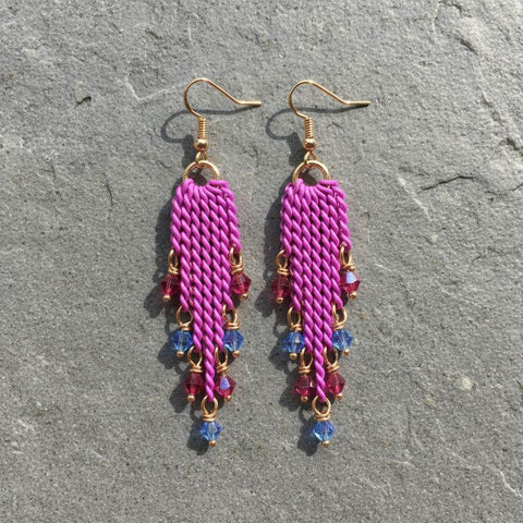 Hot Pink Tassel Chain Earrings with Swarovski Crystals – Handmade Jewelry | Made in USA Alexa Martha Designs  Earrings