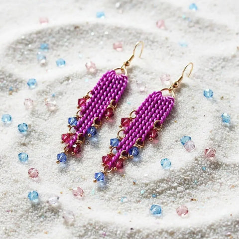 Hot Pink Tassel Chain Earrings with Swarovski Crystals – Handmade Jewelry | Made in USA Alexa Martha Designs  Earrings