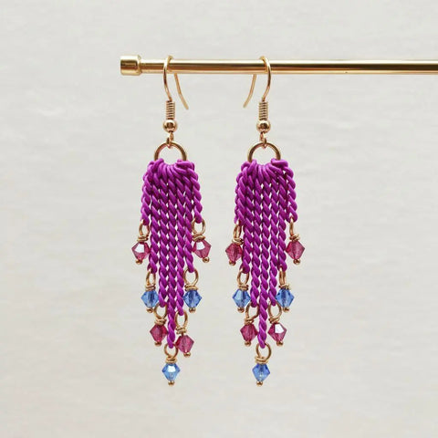 Hot Pink Tassel Chain Earrings with Swarovski Crystals – Handmade Jewelry | Made in USA Alexa Martha Designs  Earrings