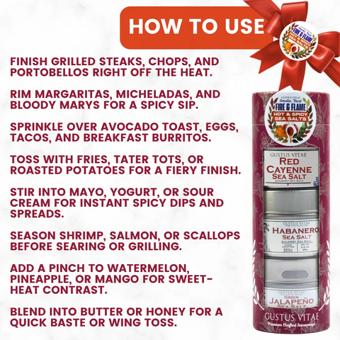 Hot & Spicy Sea Salt Gift Set – Jalapeño, Habanero & Cayenne Trio | Handcrafted Seasoning Pack Made in USA Gustus Vitae  Collections & Gift Sets