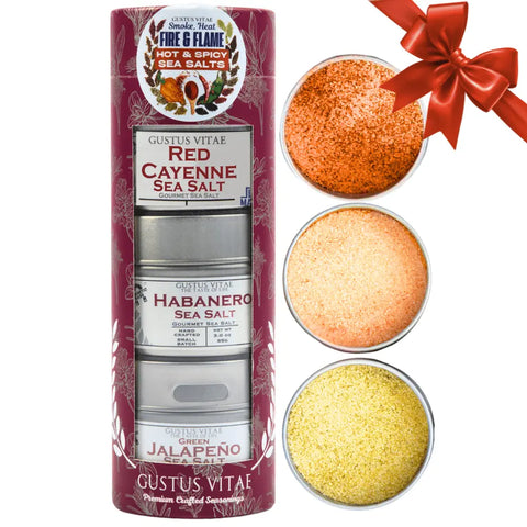 Hot & Spicy Sea Salt Gift Set – Jalapeño, Habanero & Cayenne Trio | Handcrafted Seasoning Pack Made in USA Gustus Vitae  Collections & Gift Sets
