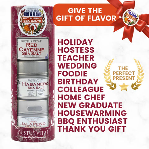 Hot & Spicy Sea Salt Gift Set – Jalapeño, Habanero & Cayenne Trio | Handcrafted Seasoning Pack Made in USA Gustus Vitae  Collections & Gift Sets