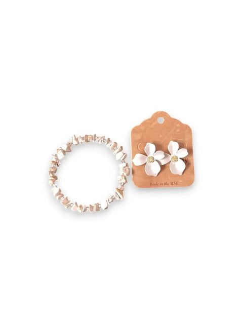 Howlite Gemstone Wrap Bracelet And White Flower Earrings Set – Stylish Jewelry | Made In USA Michelle Marie Boutique  Bracelet Set