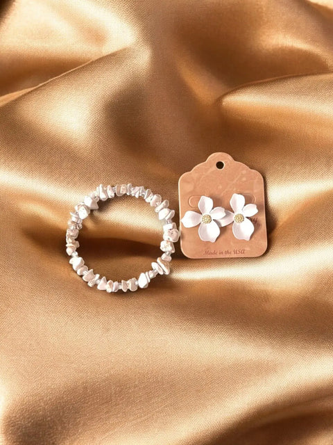 Howlite Gemstone Wrap Bracelet And White Flower Earrings Set – Stylish Jewelry | Made In USA Michelle Marie Boutique  Bracelet Set