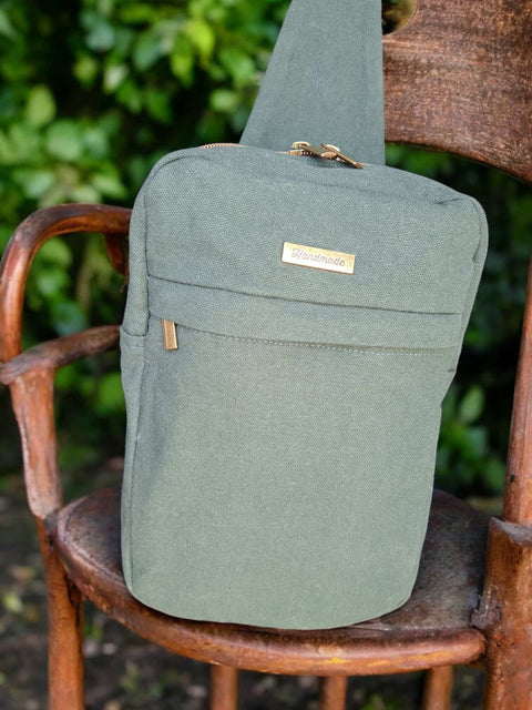 Hunter Green Cotton Canvas Crossbody Bag – Durable Handmade Sling Bag | Made in USA Frances Farm & Craft  Sling Bag