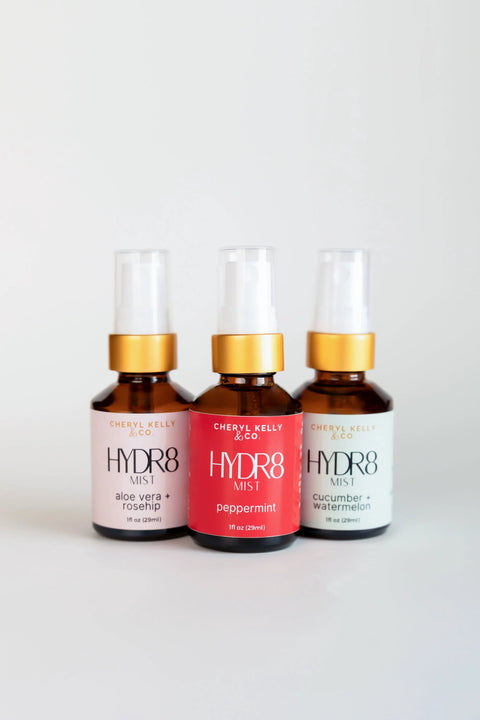 Hydrating Facial Mist Trio – Aloe Vera Rosehip, Peppermint, Cucumber Watermelon | Made in USA Cheryl Kelly & Co  Hydrosol Mist
