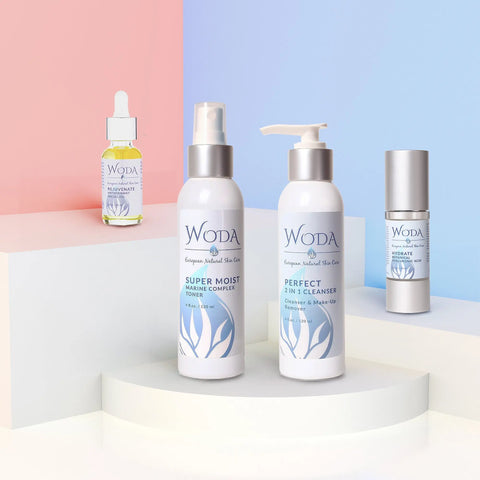 Hydrating Facial Skin Care Bundle – 4oz Cleanser, Toner, Serum & Antioxidant Oil | Made in USA WODA Skin Care 