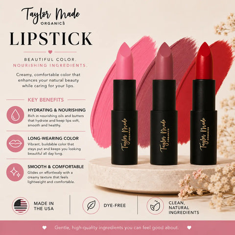 Hydrating Organic Lipstick 3.5g – Natural Pigments with Cupuacu Mango Cocoa Butters | Made in USA Taylor Made Organics  lipstick