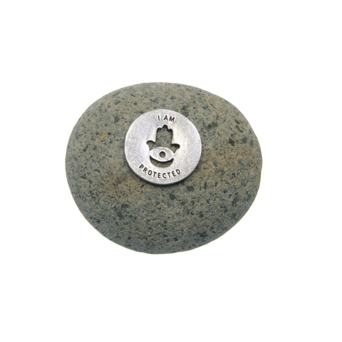 I Am Protected Meditation Stone – Natural River Rock with Recycled Pewter Affirmation | Made in USA Whitney Howard Designs  Meditation Stones