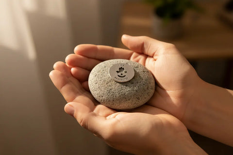 I Am Protected Meditation Stone – Natural River Rock with Recycled Pewter Affirmation | Made in USA Whitney Howard Designs  Meditation Stones