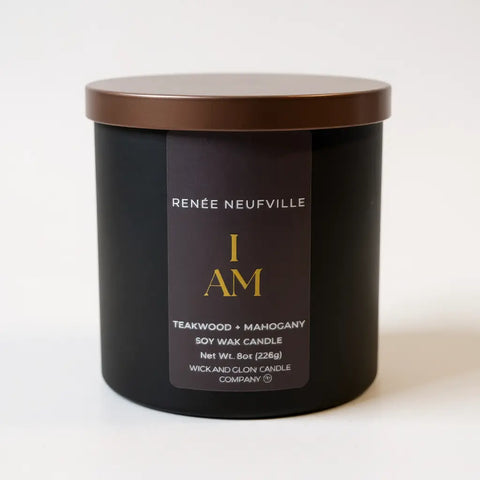 I Am | 8 oz Luxury Soy Wax Candle – Teakwood Mahogany Scent – Hand-Poured Home Fragrance | Made in USA Wick and Glow Candle Company™  Candles
