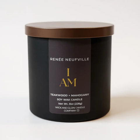 I Am | 8 oz Luxury Soy Wax Candle – Teakwood Mahogany Scent – Hand-Poured Home Fragrance | Made in USA Wick and Glow Candle Company™  Candles