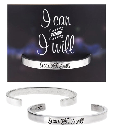 I Can and I Will Inspirational Cuff Bracelet – Handcrafted Pewter Open Bangle | Made in USA Whitney Howard Designs  Cuff Bracelets