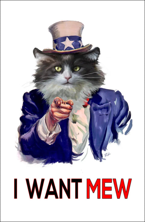 I Want Mew Cat Poster – Patriotic Wall Art Print | Made in USA Skinny Pete's Gourmet Catnip 