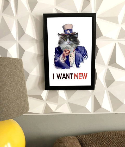 I Want Mew Cat Poster – Patriotic Wall Art Print | Made in USA Skinny Pete's Gourmet Catnip 