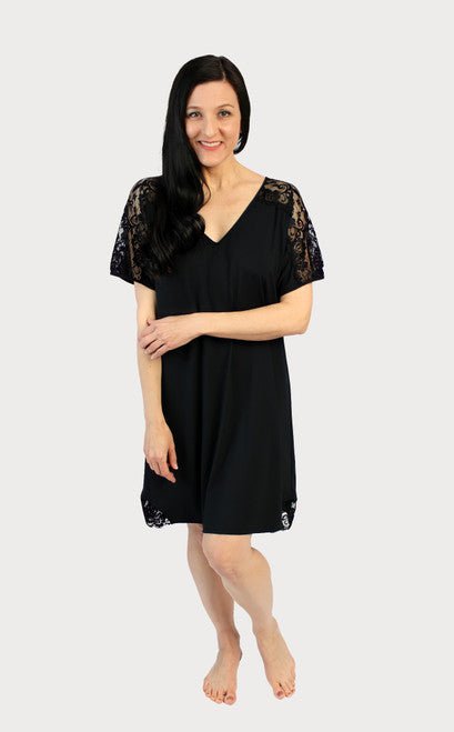 Lace Accent Dolman Sleeve Gown