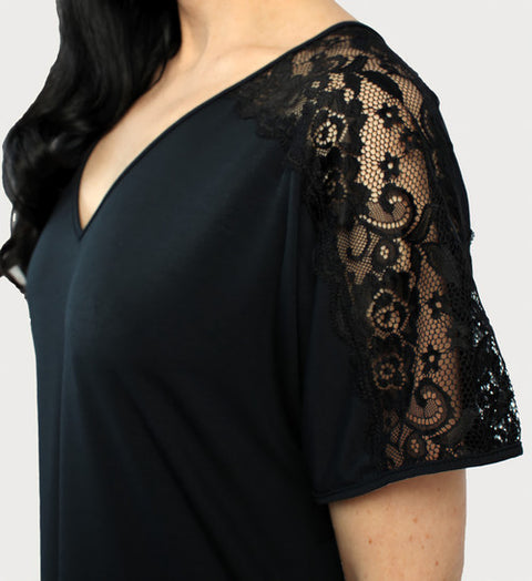 Lace Accent Dolman Sleeve Gown