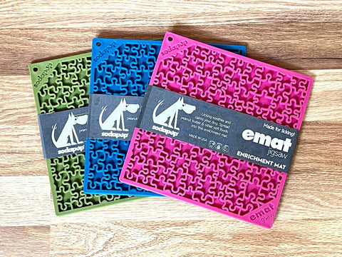 Large Blue and Pink Jigsaw eMat Lick Mat Bundle – Durable Slow Feeder | Made in USA SodaPup  EMAT