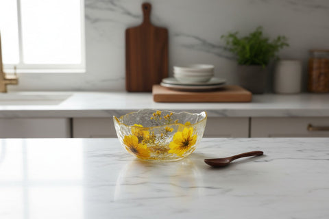 Pressed Flower Resin Decorative Bowl 5 Inch Diameter – Handcrafted Art Piece | Made in USA by Michelle Marie Boutique Michelle Marie Boutique  Decorative Bowl