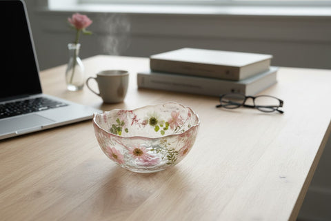 Pressed Flower Resin Decorative Bowl 5 Inch Diameter – Handcrafted Art Piece | Made in USA by Michelle Marie Boutique Michelle Marie Boutique  Decorative Bowl