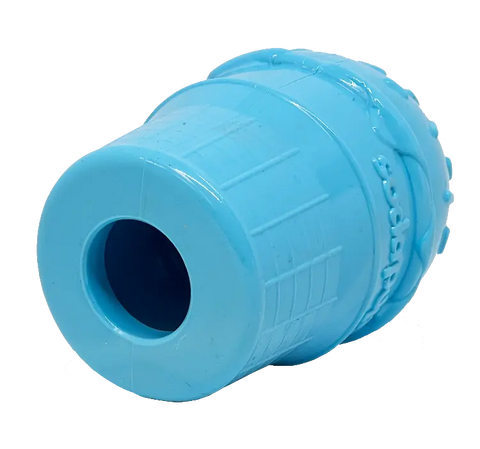 The SodaPup Ice Cream Cone Durable PUP-X Rubber EDispenser is a tough, hollow chew toy with textured patterns and an opening for treats, making playtime extra fun as both a chew toy and treat dispenser.