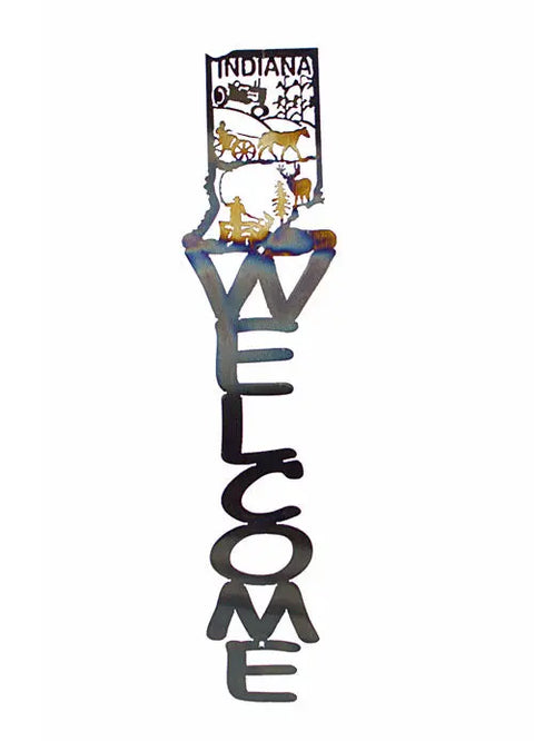 Indiana Welcome Sign – Handcrafted Metal Outdoor Décor | Made in USA Knights Home Decor  item