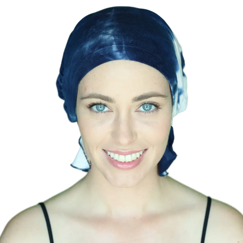 Indigo Tie-Dye Chemo Beanie – Soft Slip-On Headwear for Hair Loss | Made in USA – Elise Chemo Beanies®  B2Customer