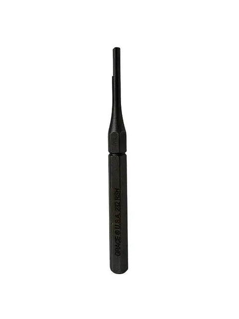 The Grace USA RSH-5 Individual Punch is a black metal tool from the American-made punches line, featuring a cylindrical shaft, textured grip, engraved handle text, and a narrow tip designed for precision tasks.