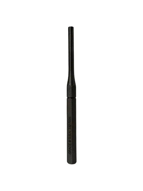 The Grace USA RSH-5 Individual Punch is an American-made black metal pin punch with a tapered shaft and hexagonal handle, shown standing upright against a plain white background.
