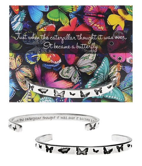 Inspirational Butterfly Quote Pewter Cuff Bracelet – Handcrafted Motivational Jewelry | Made in USA Whitney Howard Designs  Cuff Bracelets