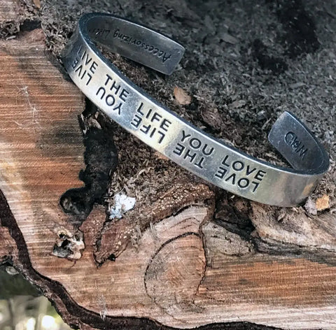 Inspirational Live the Life You Love Pewter Cuff Bracelet – Handcrafted Quotable Jewelry | Made in USA Whitney Howard Designs  Cuff Bracelets