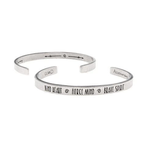 Inspirational Open Cuff Bracelet – Recycled Lead-Free Pewter Jewelry | Kind Heart Fierce Mind Brave Spirit | Made in USA Whitney Howard Designs  Cuff Bracelets