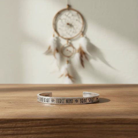 Inspirational Open Cuff Bracelet – Recycled Lead-Free Pewter Jewelry | Kind Heart Fierce Mind Brave Spirit | Made in USA Whitney Howard Designs  Cuff Bracelets