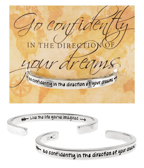 Inspirational Pewter Cuff Bracelet – Handcrafted Quote Jewelry | Go Confidently in Your Dreams | Made in USA Whitney Howard Designs  Cuff Bracelets