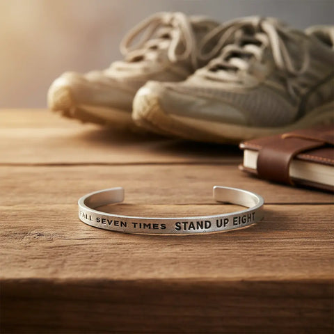 Inspirational Quotable Cuff Bracelet – Fall Seven Times Stand Up Eight – Recycled Pewter | Made in USA Whitney Howard Designs  Cuff Bracelets