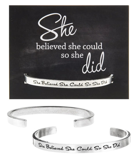 Inspirational She Believed She Could So She Did Brushed Pewter Cuff Bracelet – Handcrafted Jewelry | Made in USA Whitney Howard Designs  Cuff Bracelets