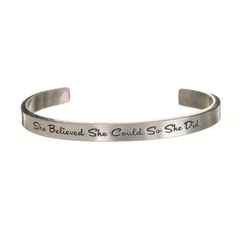 Inspirational She Believed She Could So She Did Brushed Pewter Cuff Bracelet – Handcrafted Jewelry | Made in USA Whitney Howard Designs  Cuff Bracelets