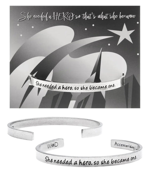 Inspirational She Needed a Hero Cuff Bracelet – Handcrafted Pewter Jewelry | Made in USA by Whitney Howard Designs Whitney Howard Designs  Cuff Bracelets