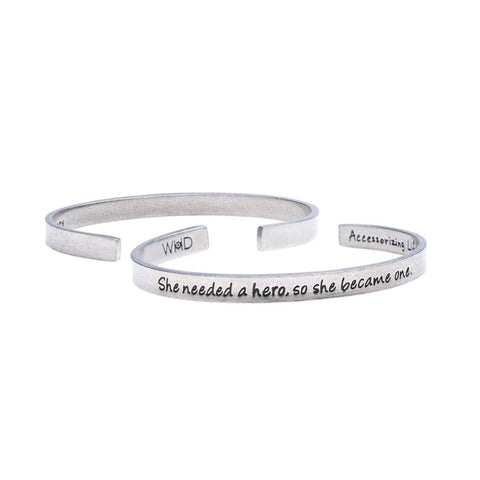 Inspirational She Needed a Hero Cuff Bracelet – Handcrafted Pewter Jewelry | Made in USA by Whitney Howard Designs Whitney Howard Designs  Cuff Bracelets