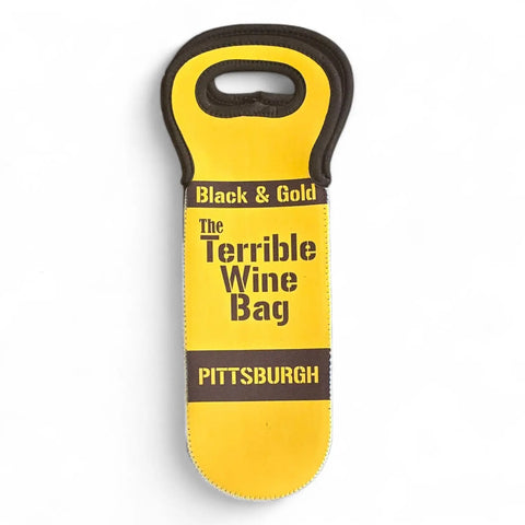 Insulated Black and Gold Pittsburgh Steelers Wine Carrier – Durable Neoprene Tailgate Tote | Made in USA Michelle Marie Boutique  Wine Carrier Bags