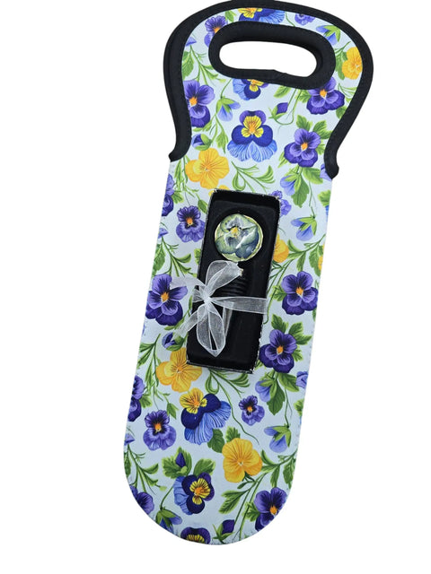 Insulated Blue Yellow Floral Wine Tote Bag – Durable Pansy Pattern Wine Carrier | Made in USA Michelle Marie Boutique  Wine Bag