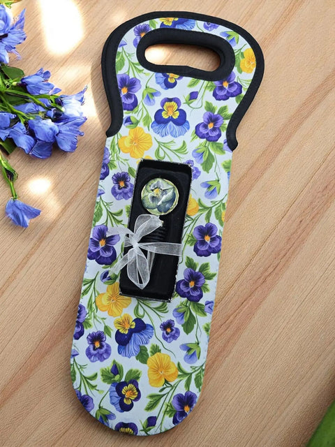 Insulated Blue Yellow Floral Wine Tote Bag – Durable Pansy Pattern Wine Carrier | Made in USA Michelle Marie Boutique  Wine Bag