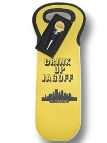 Insulated Neoprene Wine Bag with Pittsburgh Skyline – Drink Up Jagoff Stopper Set | Made in USA Michelle Marie Boutique  Wine Bag and Stopper