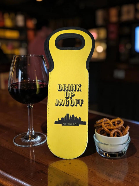 Insulated Neoprene Wine Bag with Pittsburgh Skyline – Drink Up Jagoff Stopper Set | Made in USA Michelle Marie Boutique  Wine Bag and Stopper