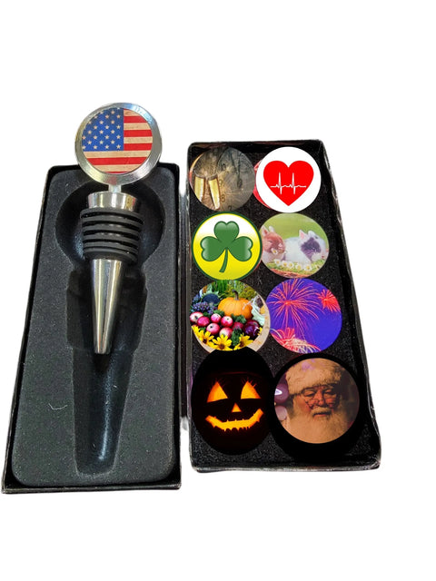 Interchangeable Holiday Wine Bottle Stopper Set – Festive Wine Accessory Kit | Made in USA Handcrafted Michelle Marie Boutique  Wine Stopper