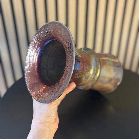 Iridescent Glory 3 | Raku-Fired Porcelain Vase 8 Inch Height – Artistic Home Decor Vessel | Made in USA All Muddy 