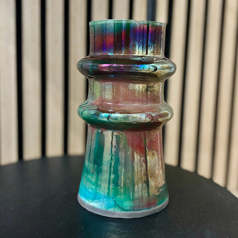 Iridescent Glory 5 | Iridescent Raku-Fired Porcelain Vase 8.25 Inch – Handmade Home Decor by Hillit Wahlberg | Made in USA All Muddy 