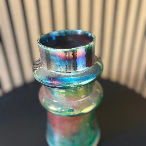 Iridescent Glory 5 | Iridescent Raku-Fired Porcelain Vase 8.25 Inch – Handmade Home Decor by Hillit Wahlberg | Made in USA All Muddy 
