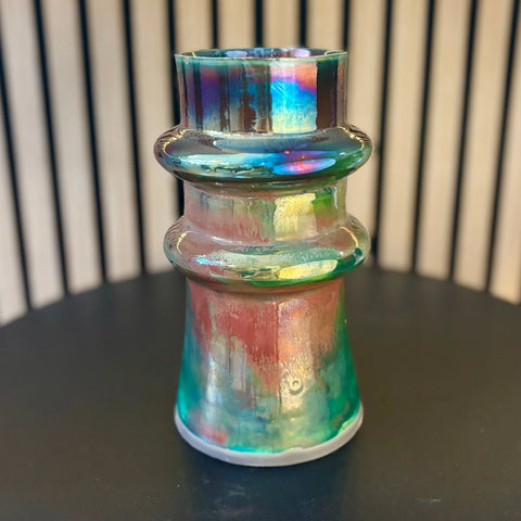Iridescent Glory 5 | Iridescent Raku-Fired Porcelain Vase 8.25 Inch – Handmade Home Decor by Hillit Wahlberg | Made in USA All Muddy 